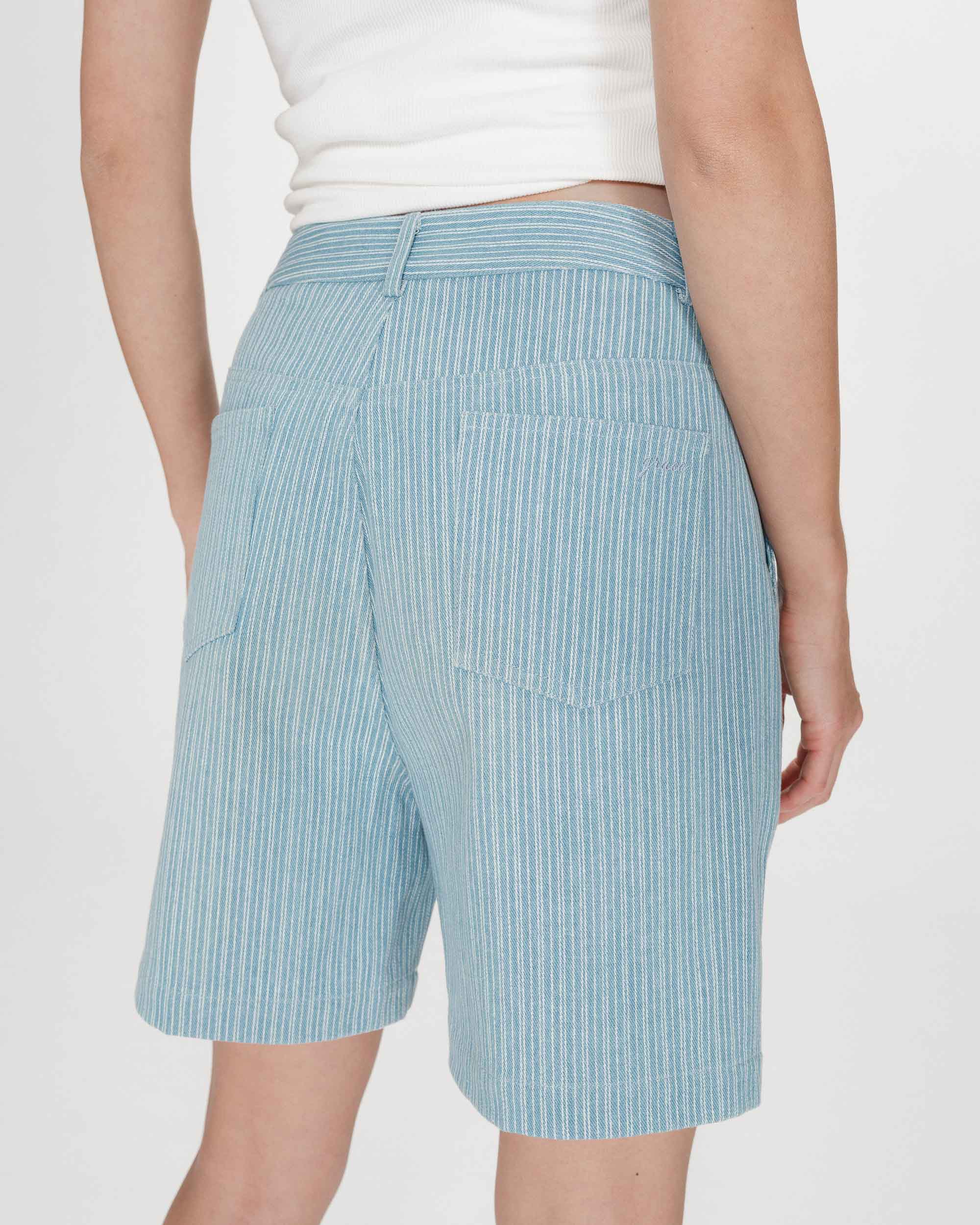 Striped denim shorts stripedblue Vars