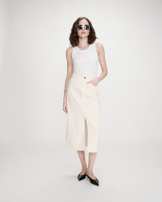 Jupe longue en denim ecru Varenne