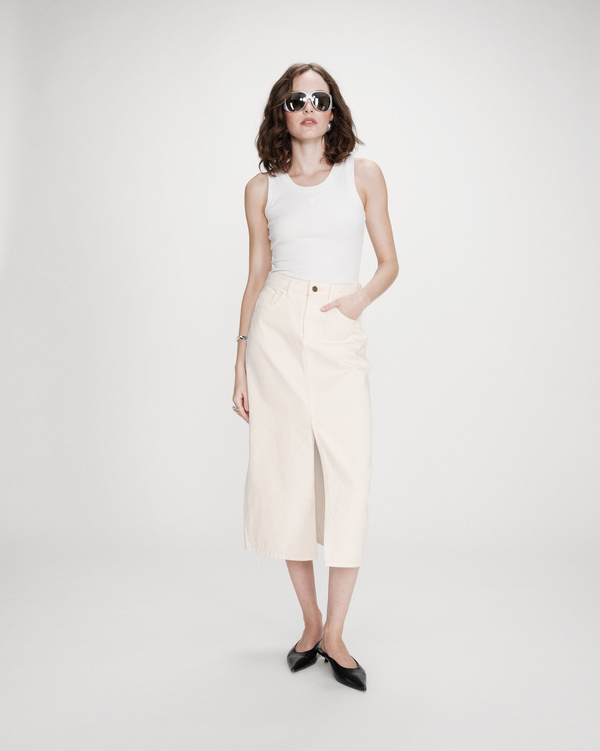 Jupe longue en denim ecru Varenne