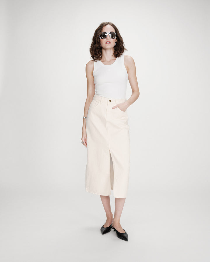 Jupe longue en denim ecru Varenne