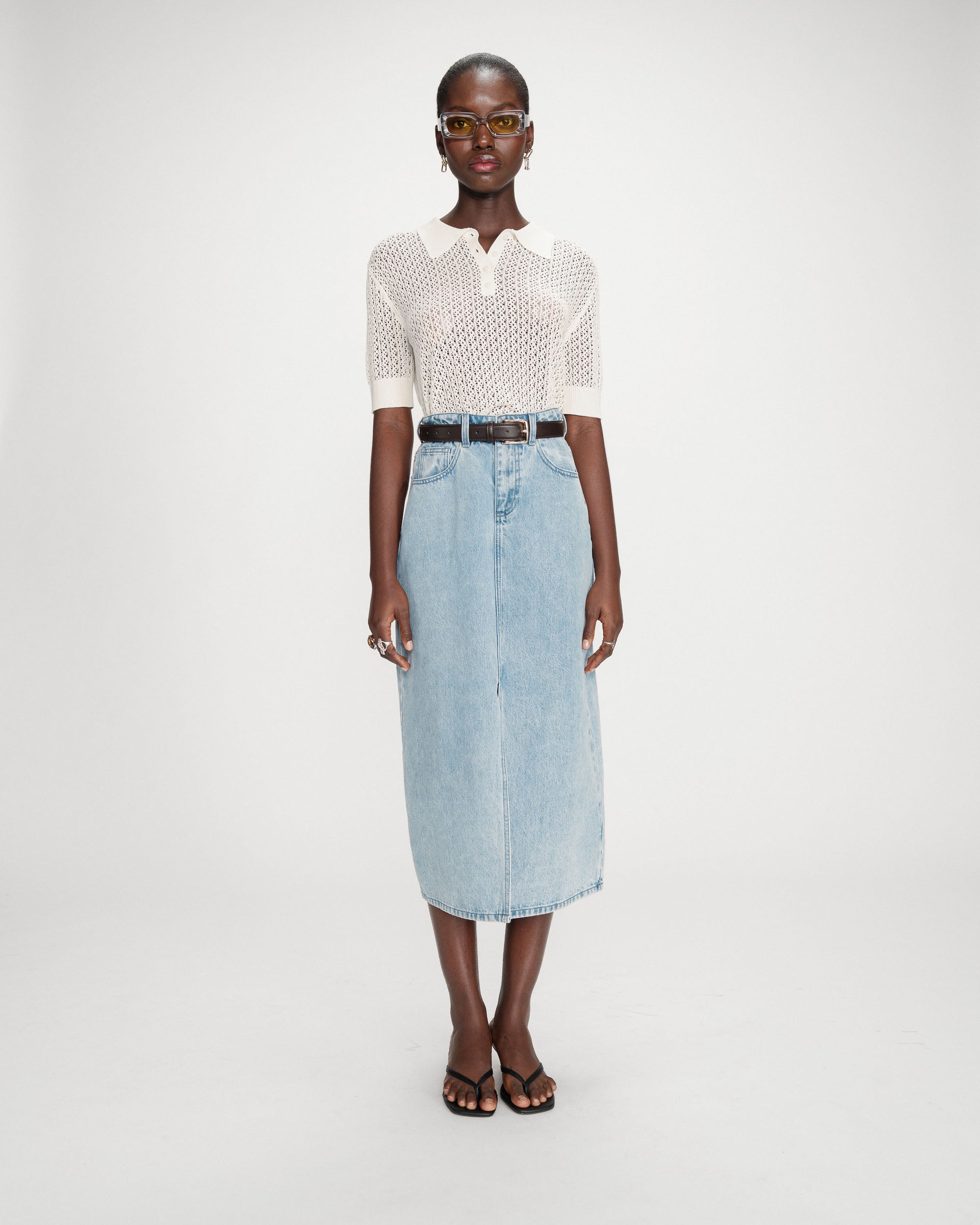 Jupe longue en denim skyblue Varenne