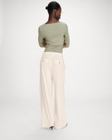 Pantalon tailleur à fines rayures en lin vanille Very