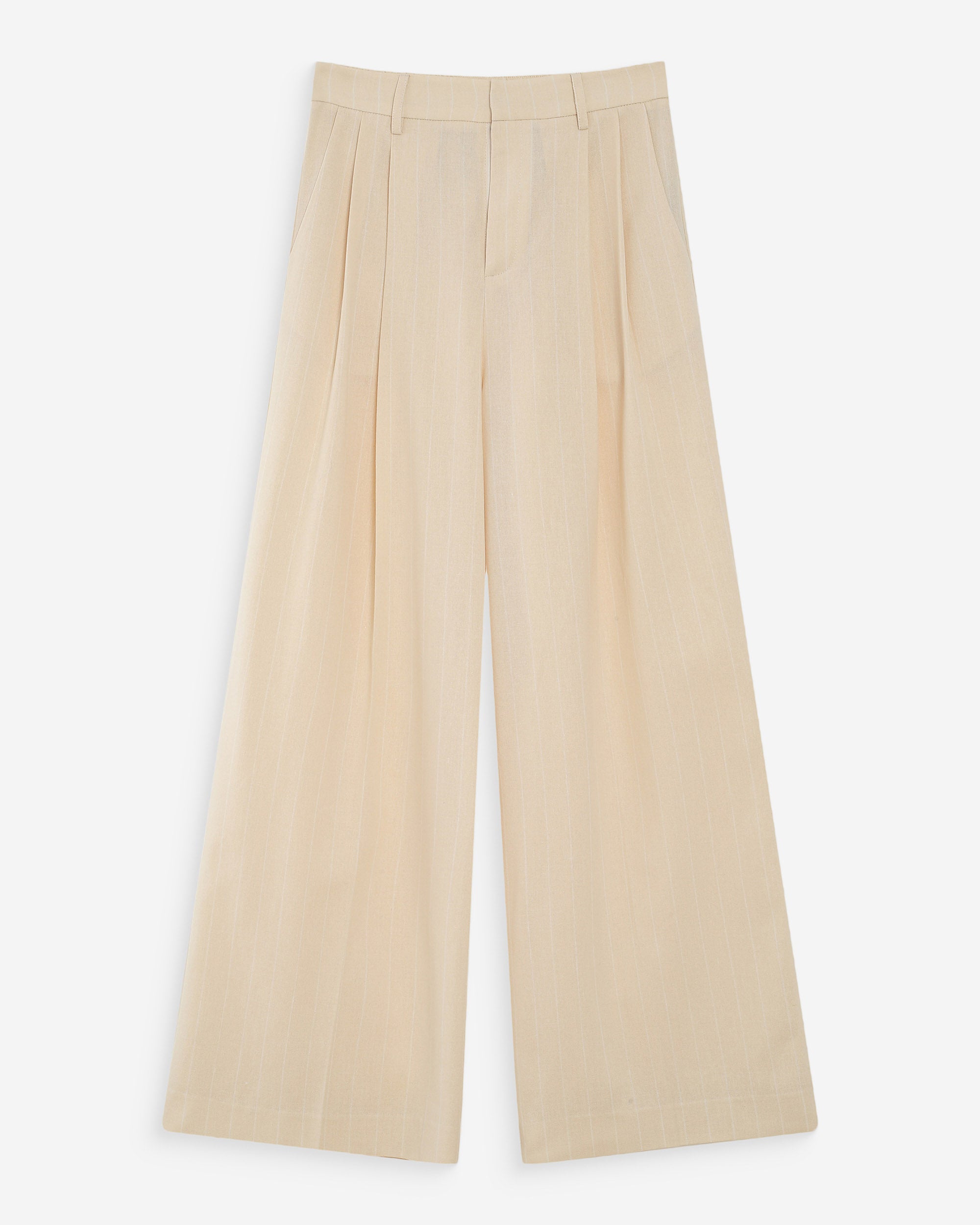 Pantalon tailleur à fines rayures en lin vanille Very
