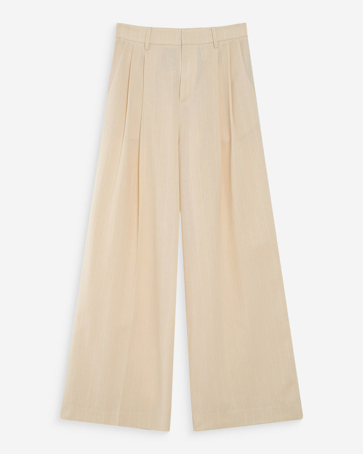 Pantalon tailleur à fines rayures en lin vanille Very