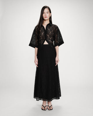 Jupe longue en dentelle noir Visenya