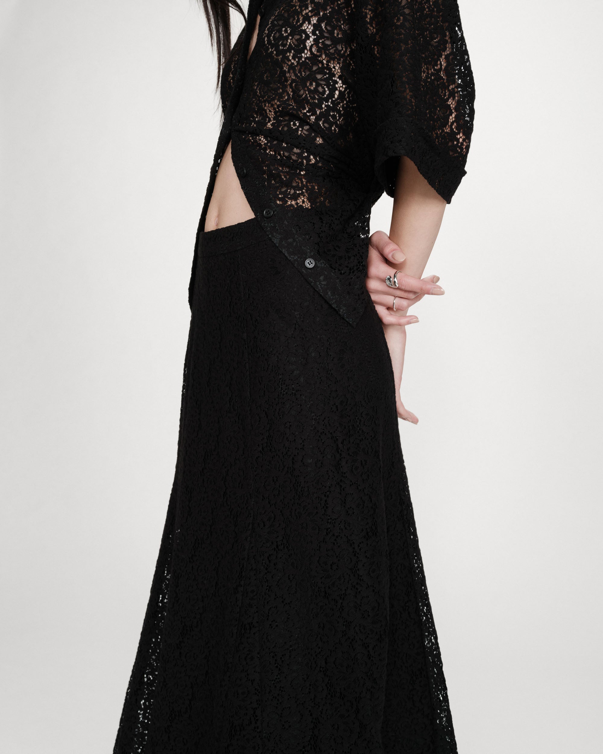 Jupe longue en dentelle noir Visenya