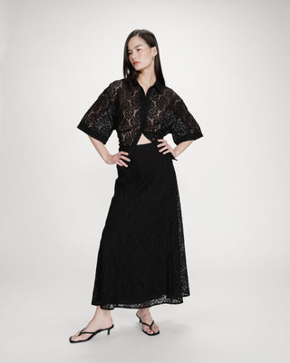 Jupe longue en dentelle noir Visenya