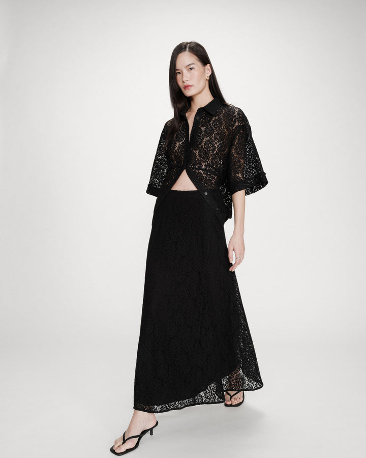 Jupe longue en dentelle noir Visenya