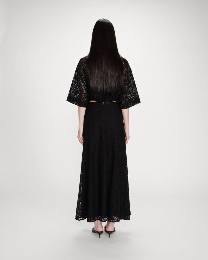 Jupe longue en dentelle noir Visenya