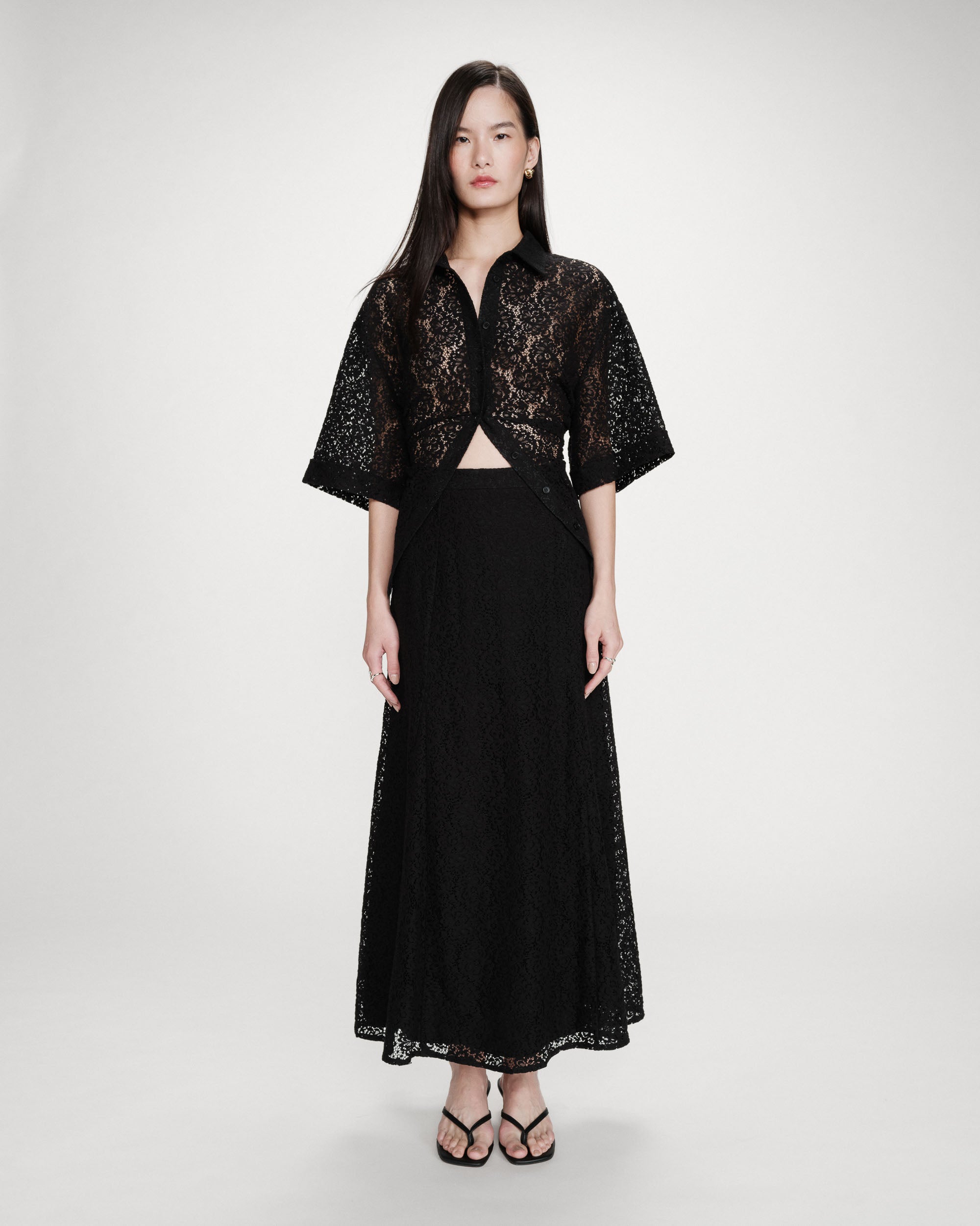 Jupe longue en dentelle noir Visenya