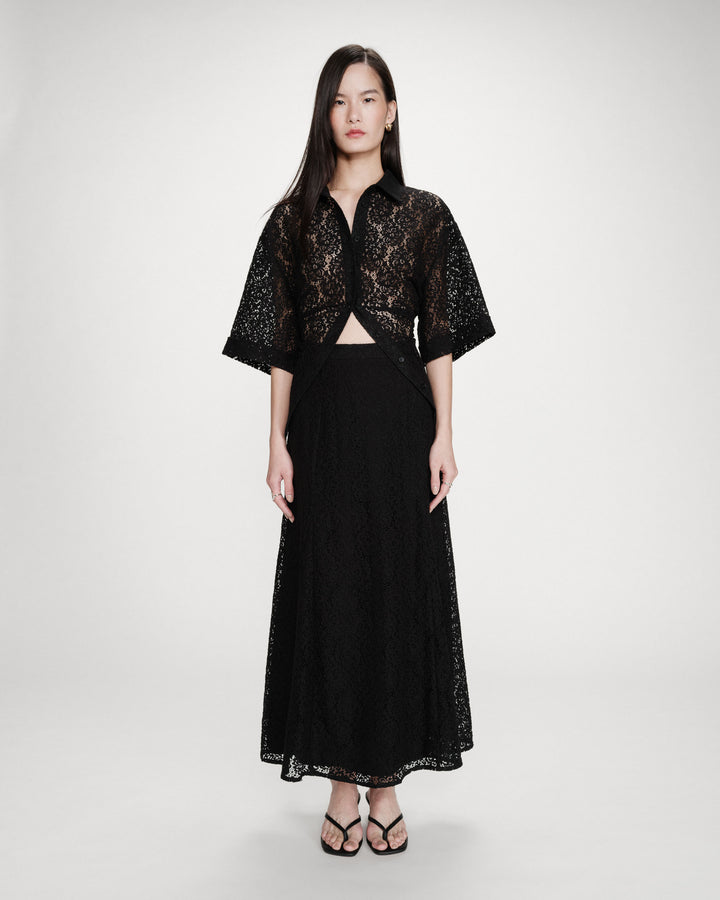 Jupe longue en dentelle noir Visenya