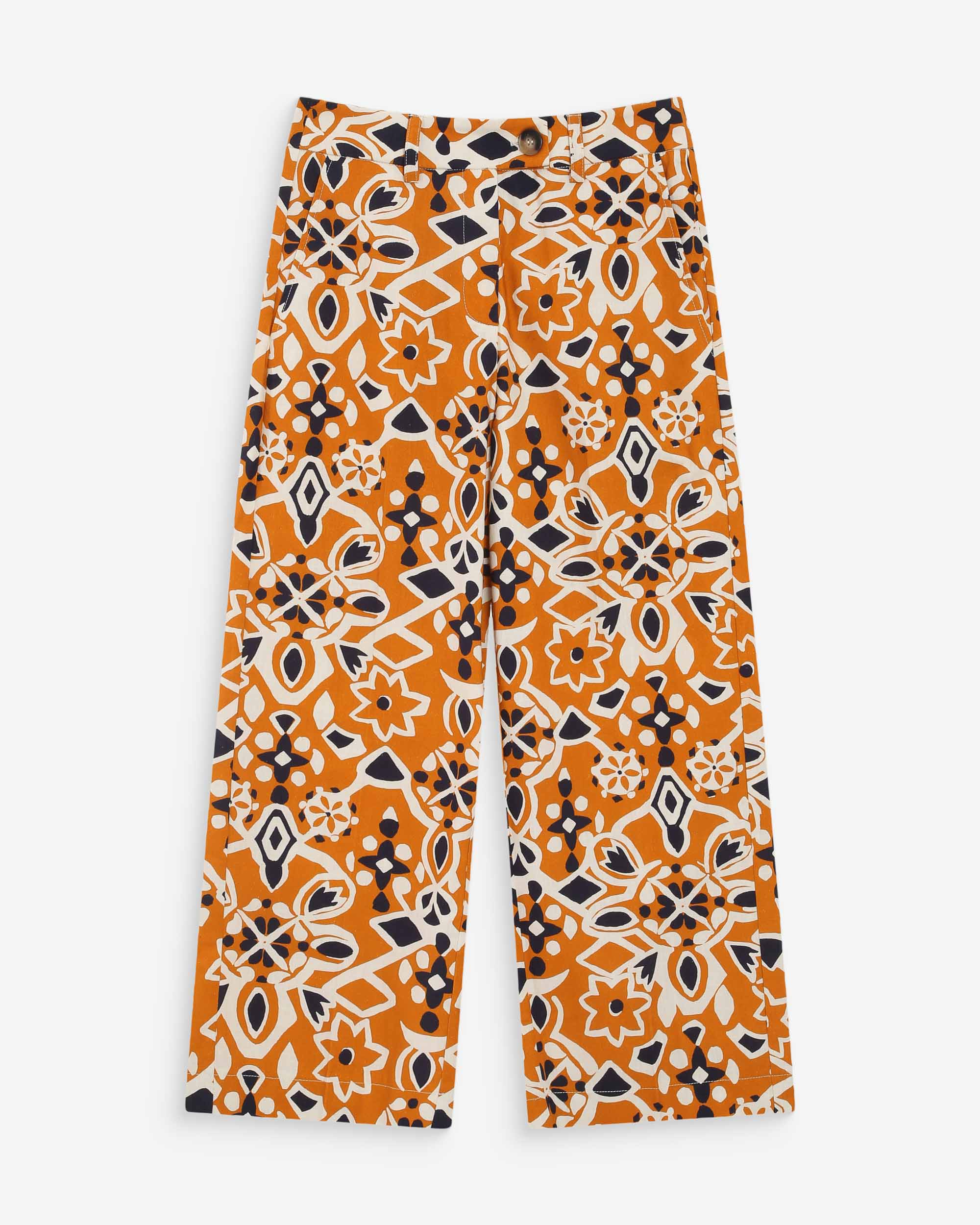 Straight high-waist cropped pants with pattern cognac Varsy
