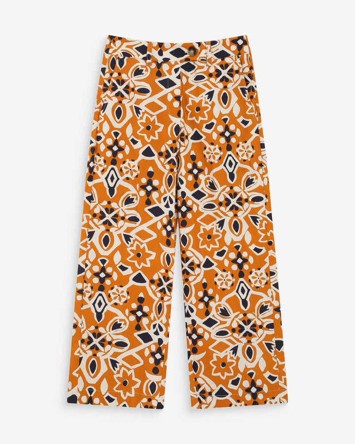Straight high-waist cropped pants with pattern cognac Varsy