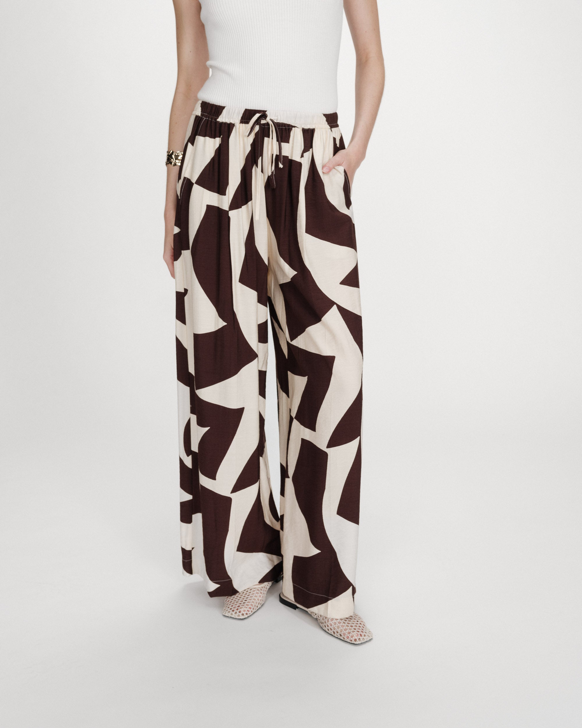 Pantalon large imprimé chocolat Veni