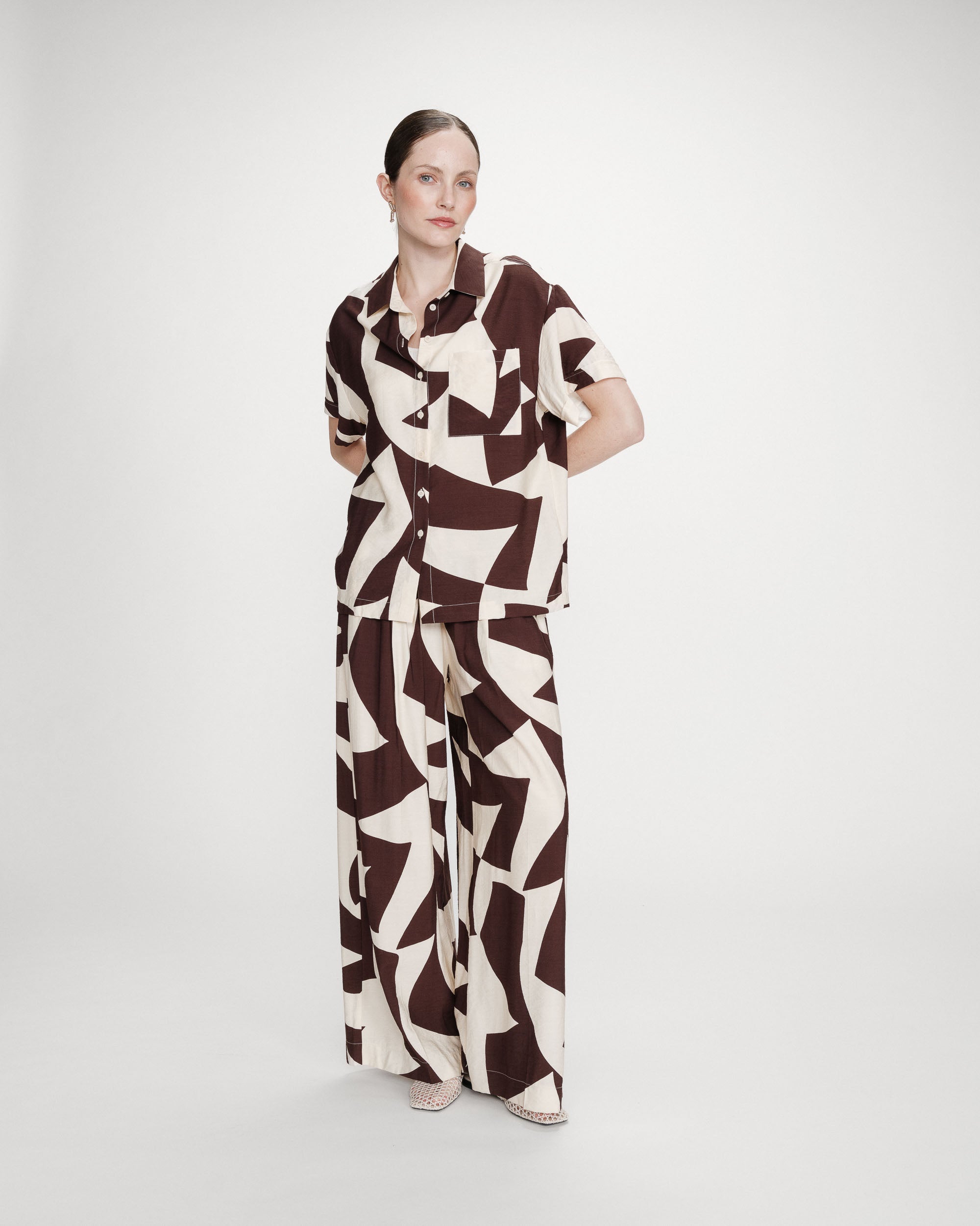 Pantalon large imprimé chocolat Veni