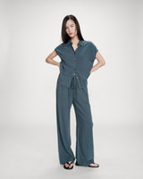 Pantalon large en lin emeraude Raven