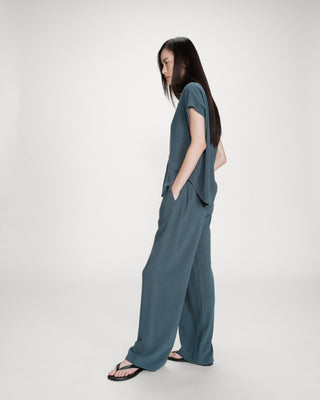 Pantalon large en lin emeraude Raven