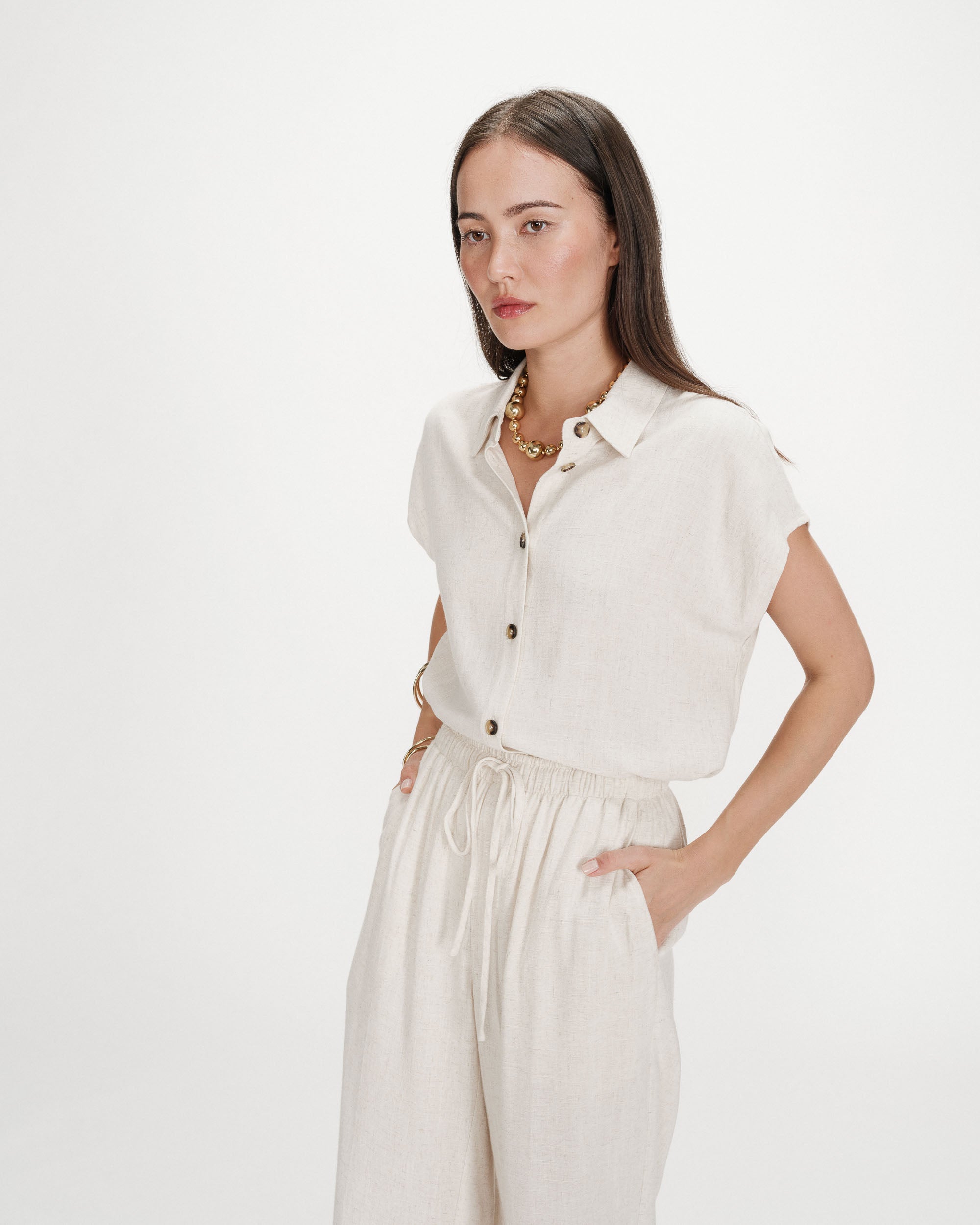 Pantalon large en lin sable Raven