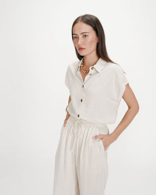 Pantalon large en lin sable Raven