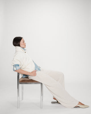 Pantalon large en lin taille haute sable Raven