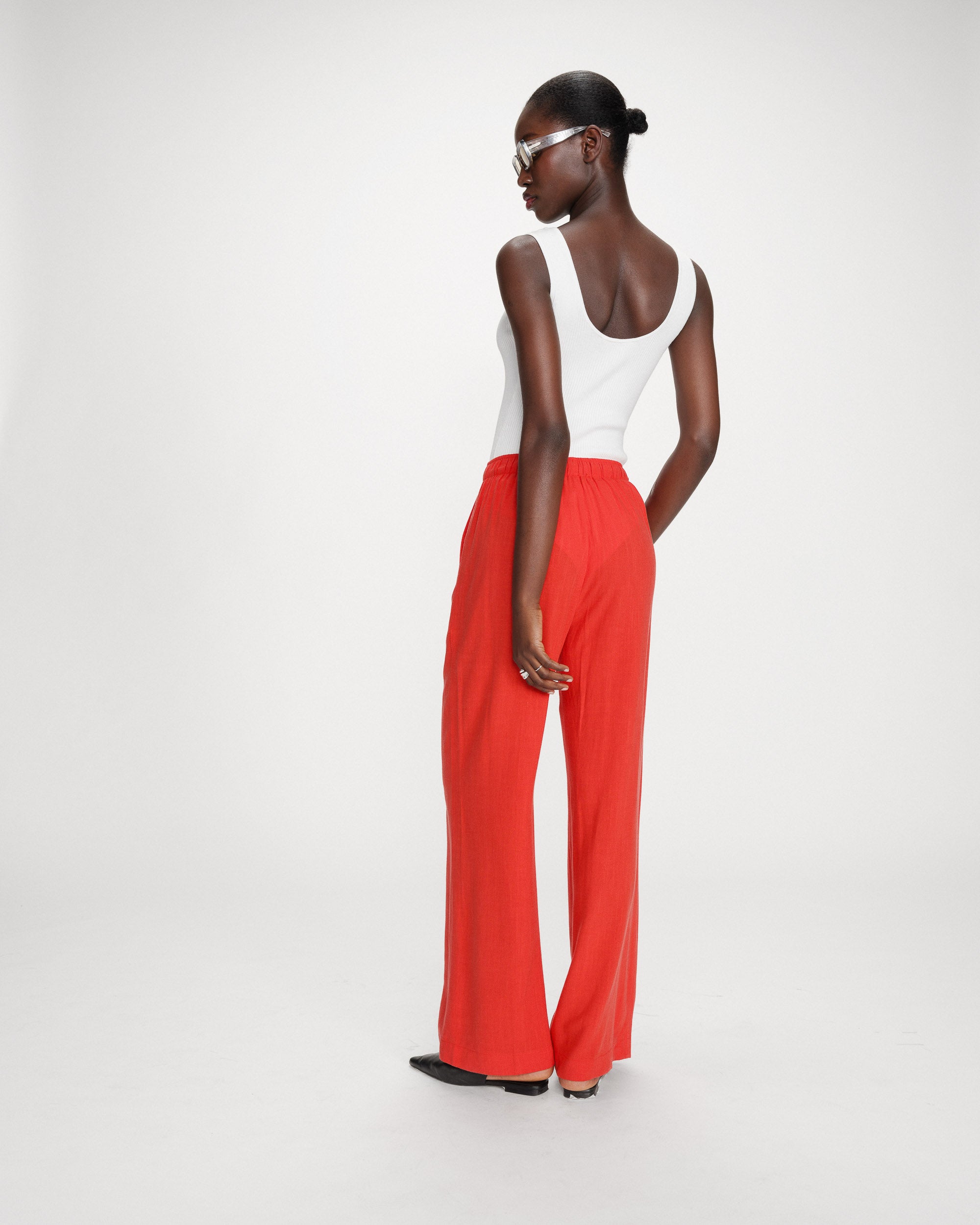 Pantalon large en lin sanguine Raven