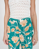 Pantalon droit à fleurs vert Varino