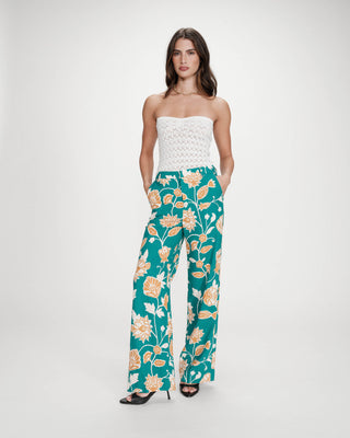 Pantalon droit à fleurs vert Varino