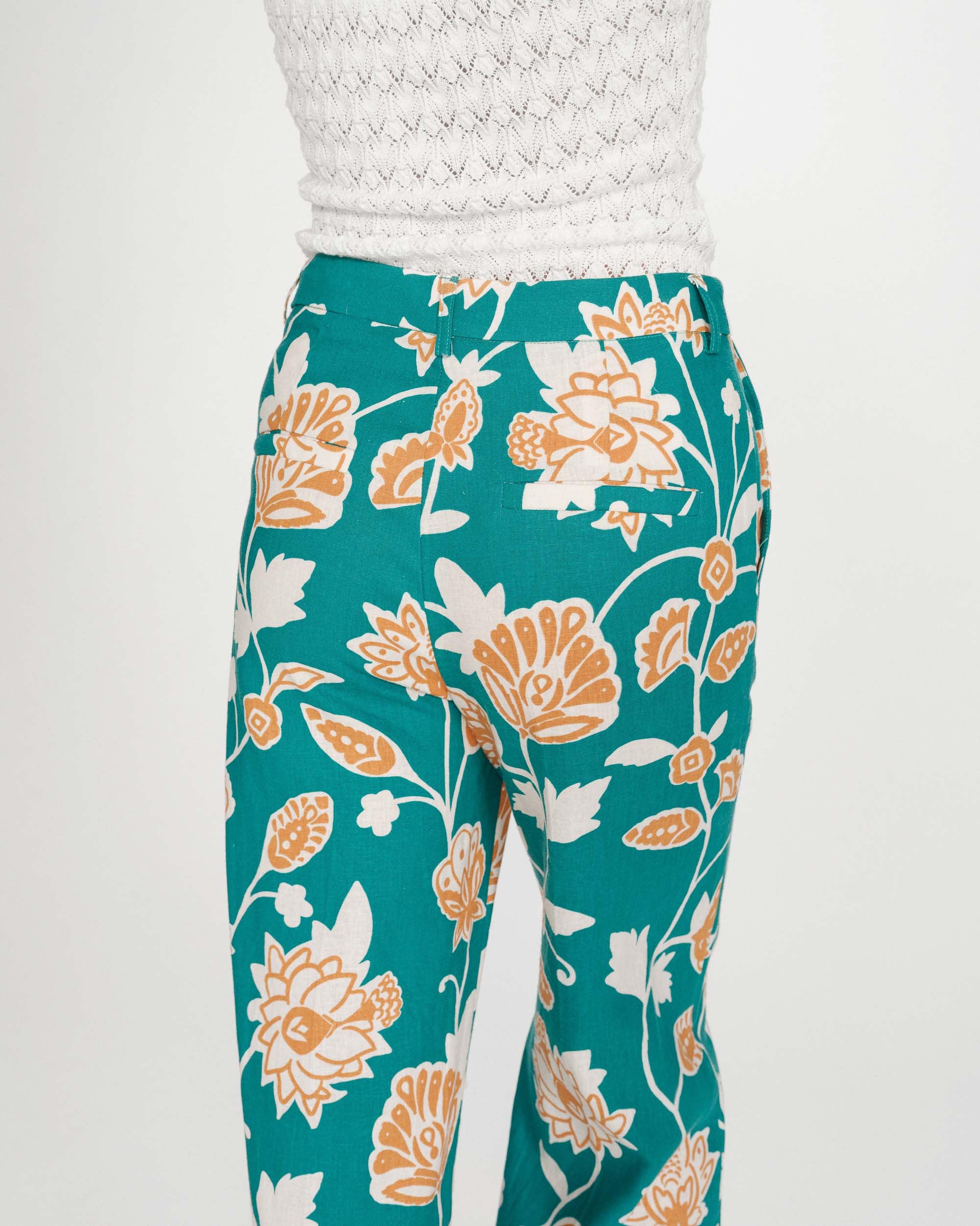Pantalon à motif floral jambe large vert Varino