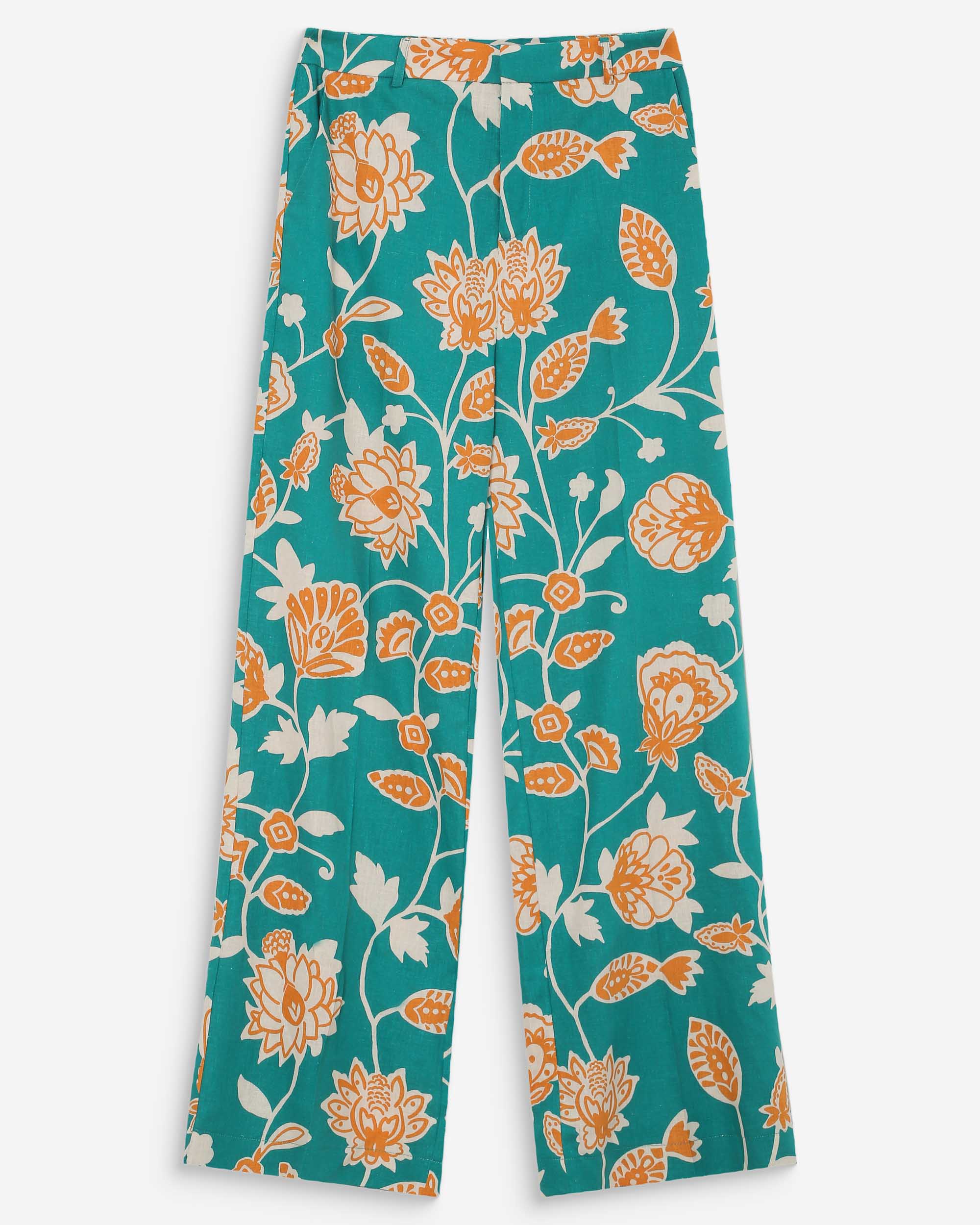 Pantalon droit à fleurs vert Varino