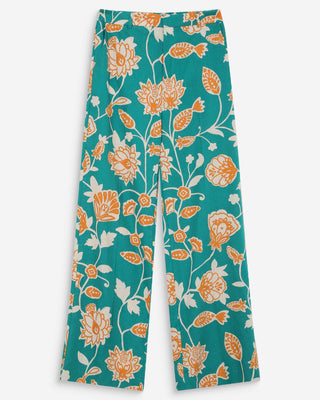 Pantalon droit à fleurs vert Varino