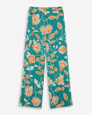 Pantalon droit à fleurs vert Varino