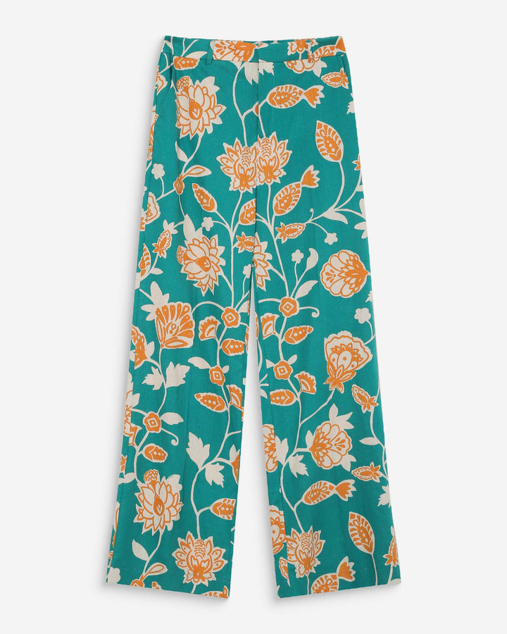 Pantalon à motif floral jambe large vert Varino