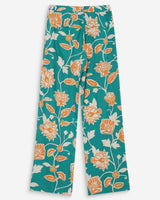 Pantalon droit à fleurs vert Varino