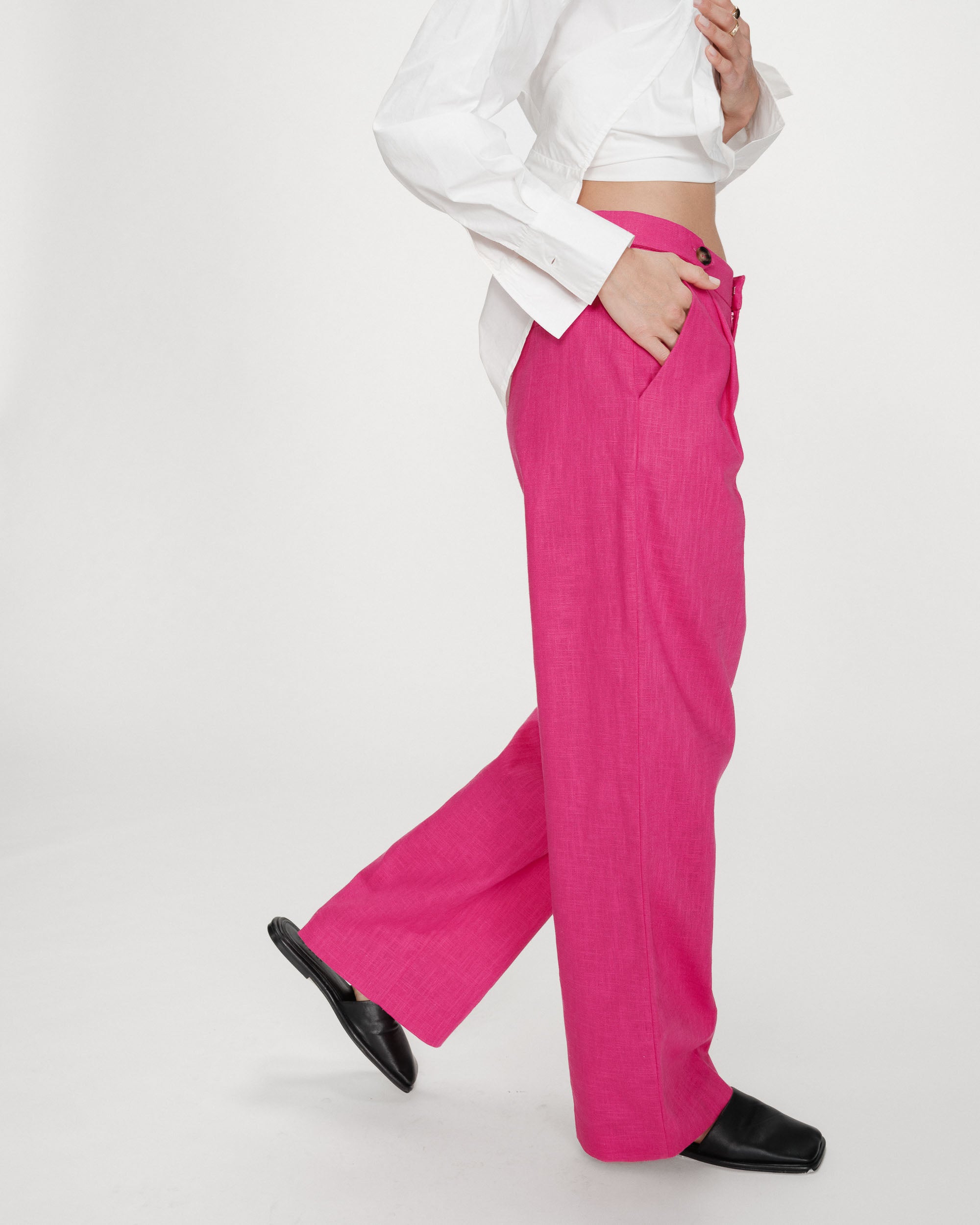 Pantalón sastre de lino y algodón fuchsia Vanelis