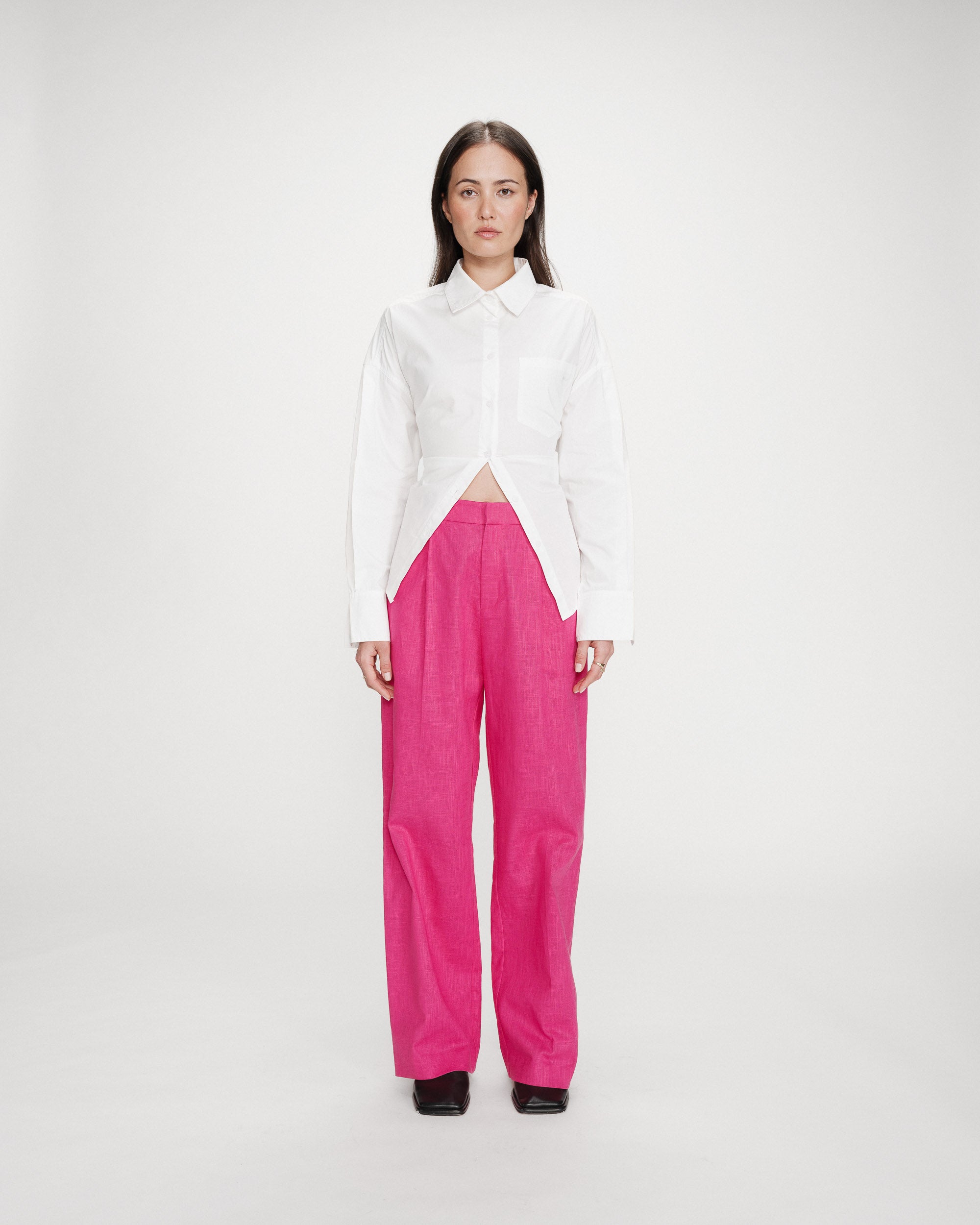 Pantalón sastre de lino y algodón fuchsia Vanelis