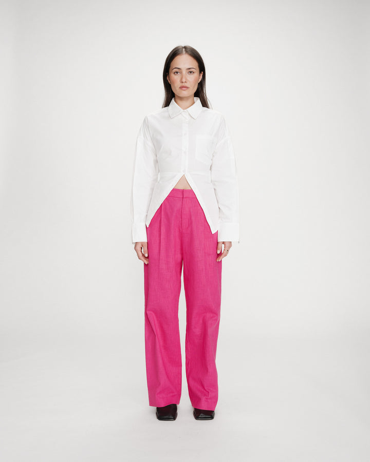 Pantalón sastre de lino y algodón fuchsia Vanelis