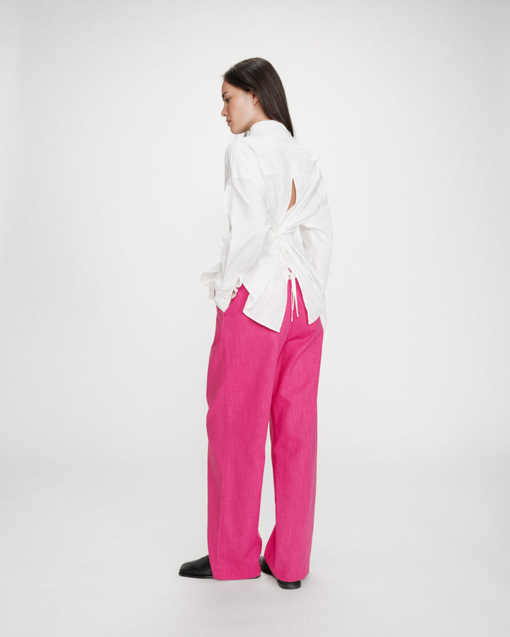 Pantalón sastre de lino y algodón fuchsia Vanelis