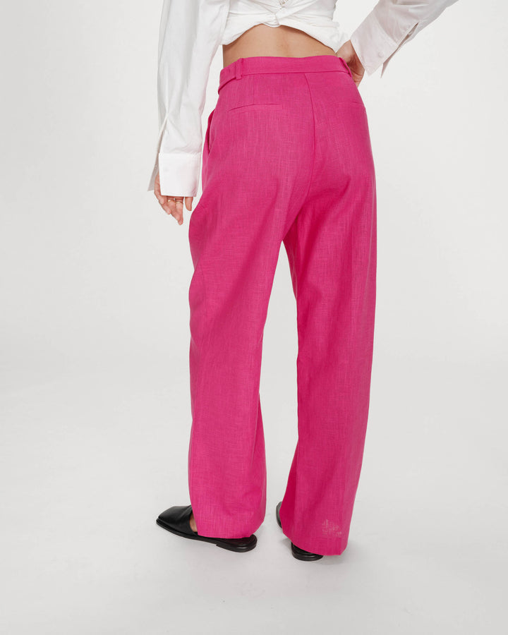 Pantalón sastre de lino y algodón fuchsia Vanelis