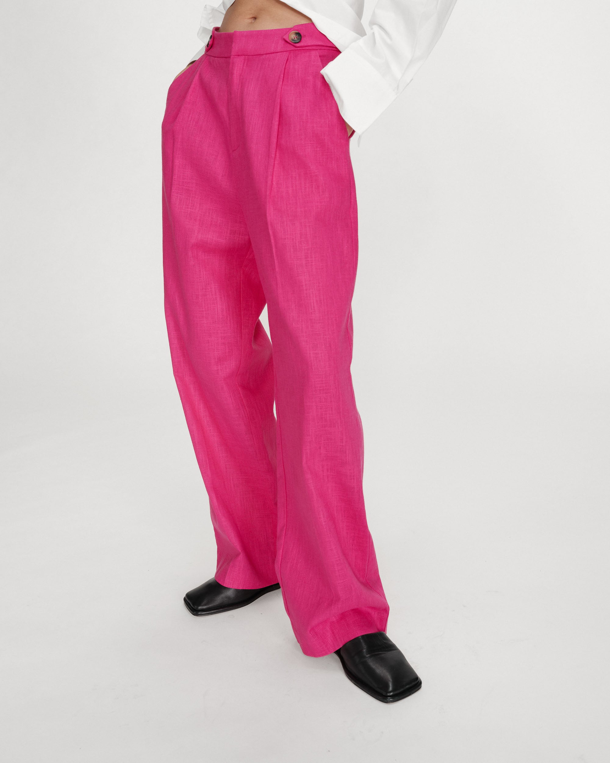 Pantalón sastre de lino y algodón fuchsia Vanelis