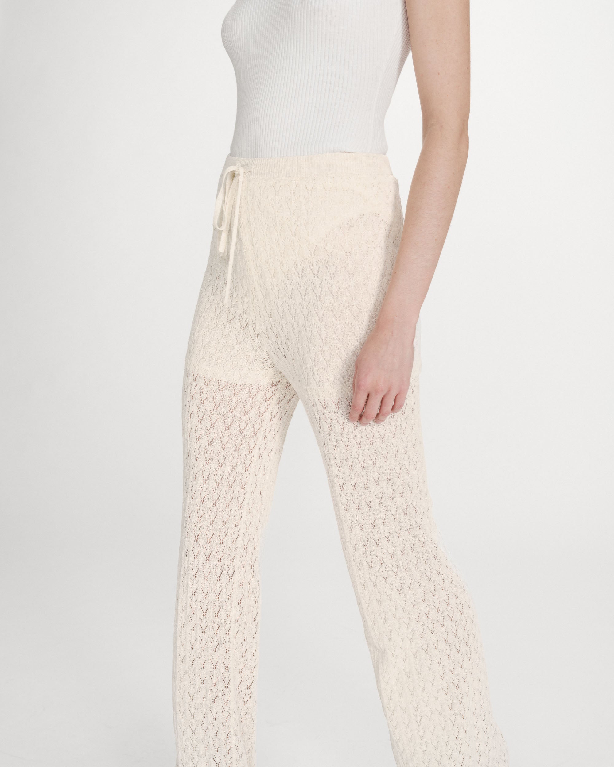 Pantalón de punto de tiro alto ecru Valado