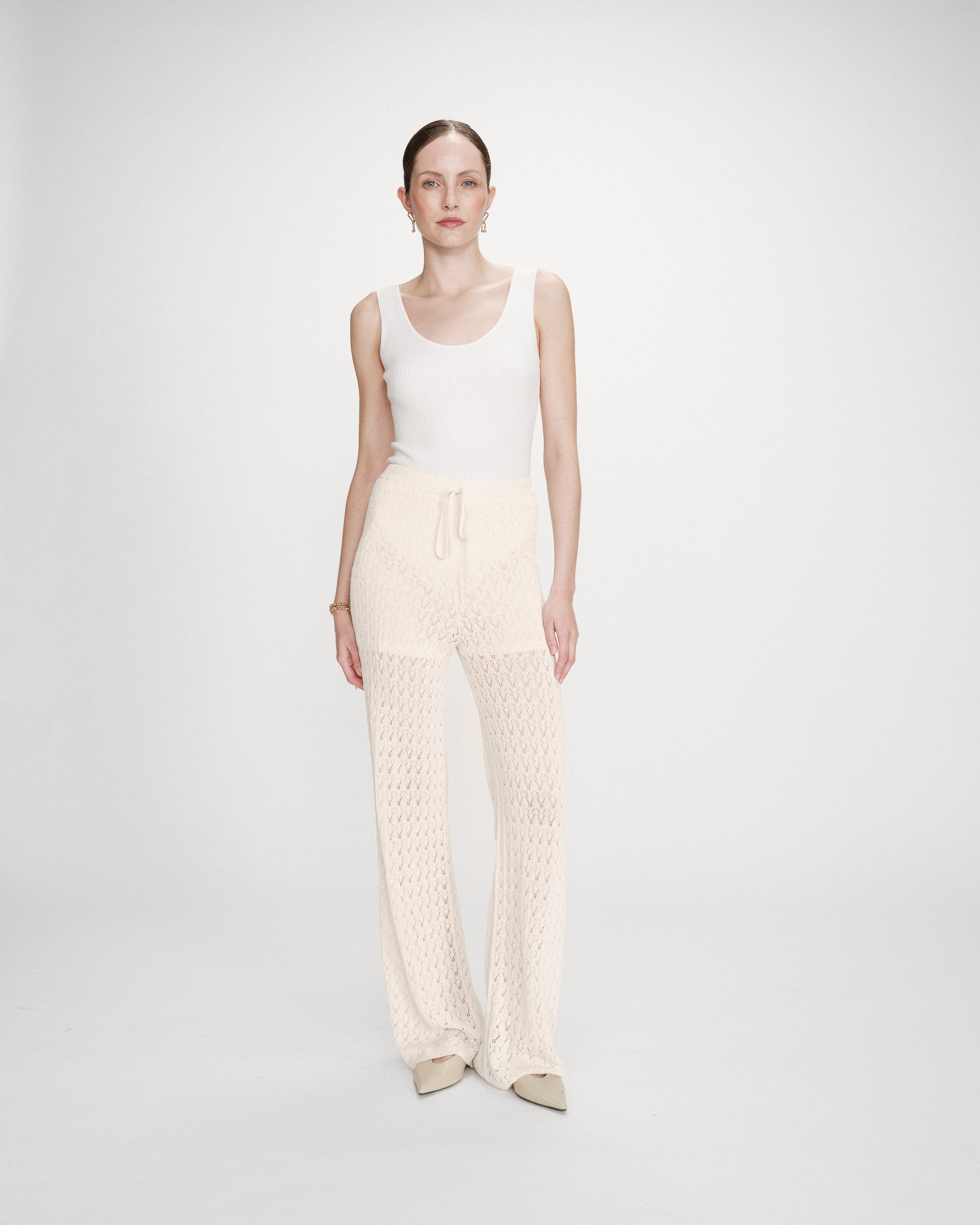 Pantalon large en maille ecru Valado