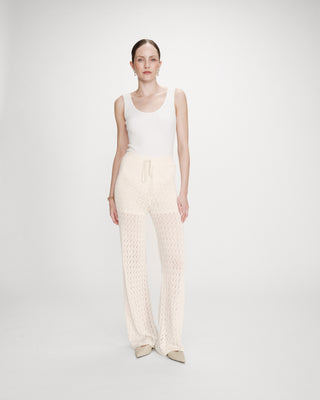 Pantalon large en maille ecru Valado