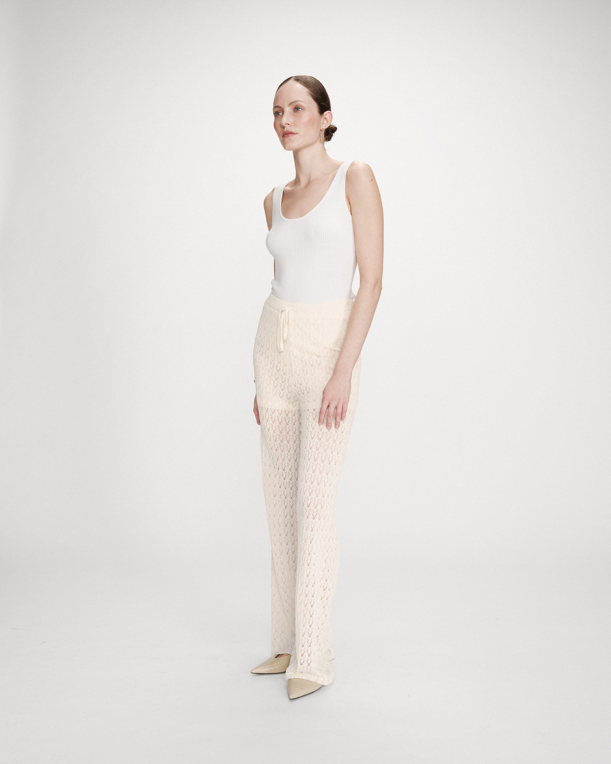 Pantalón de punto de tiro alto ecru Valado