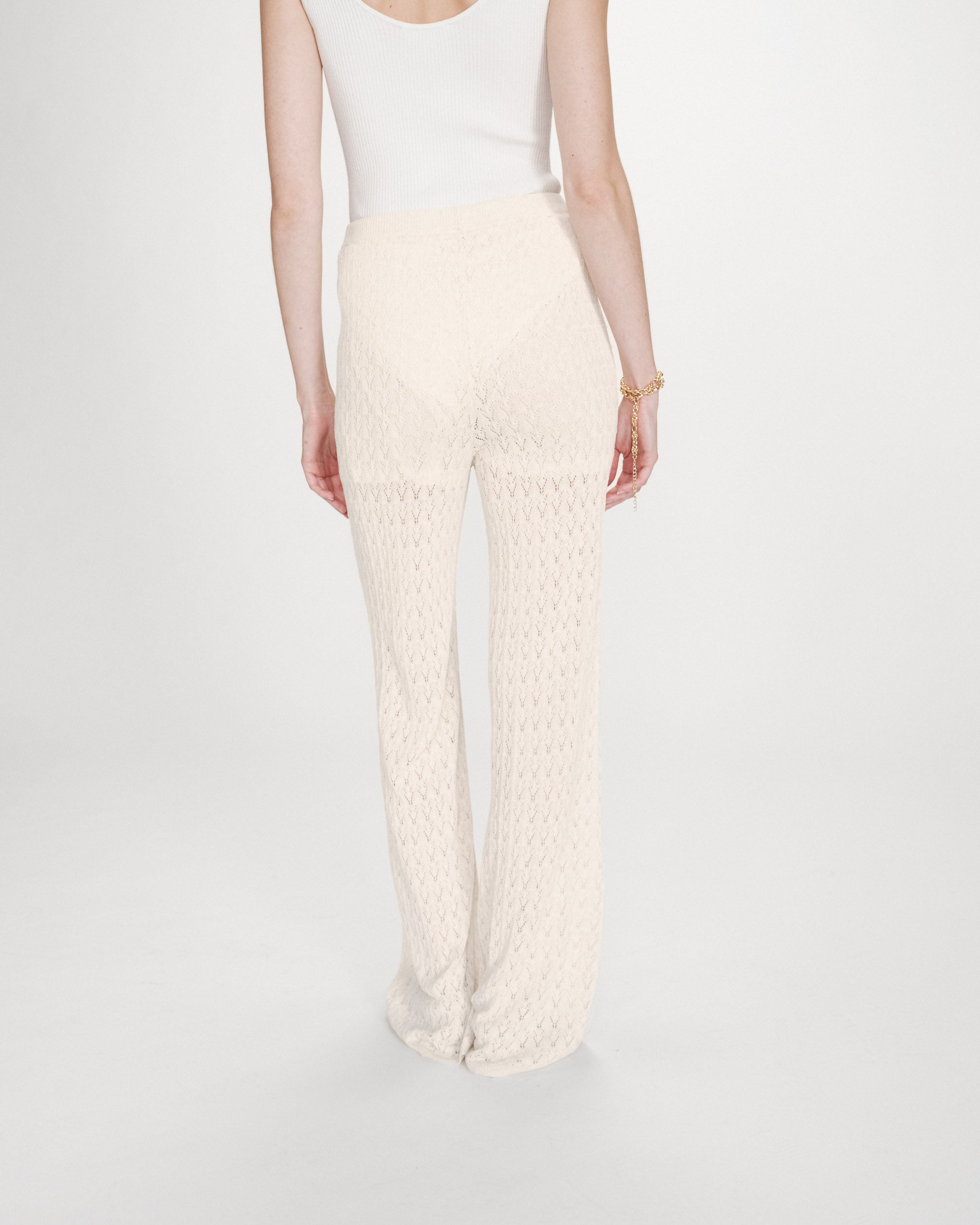 Pantalon large en maille ecru Valado