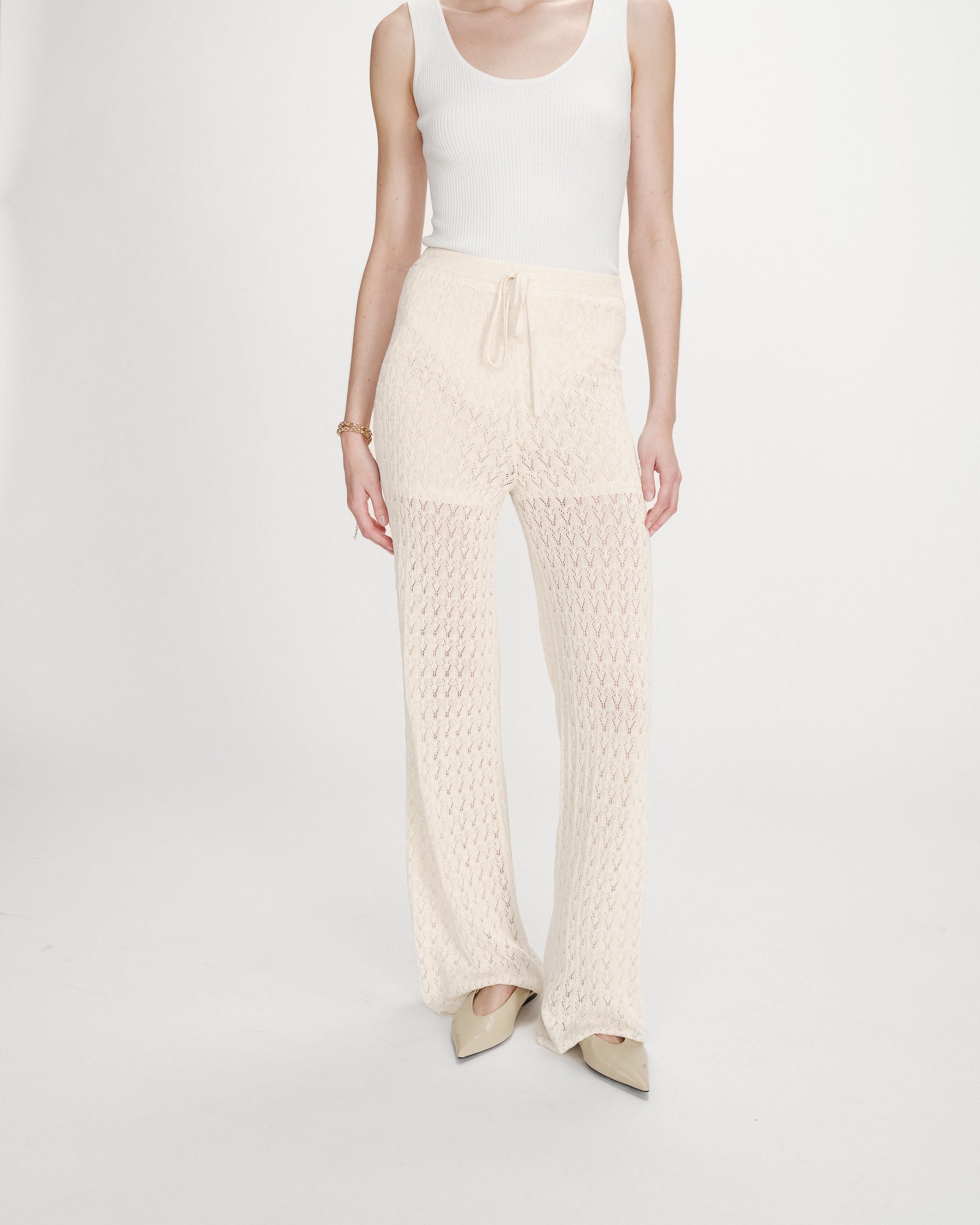 Pantalón de punto de tiro alto ecru Valado