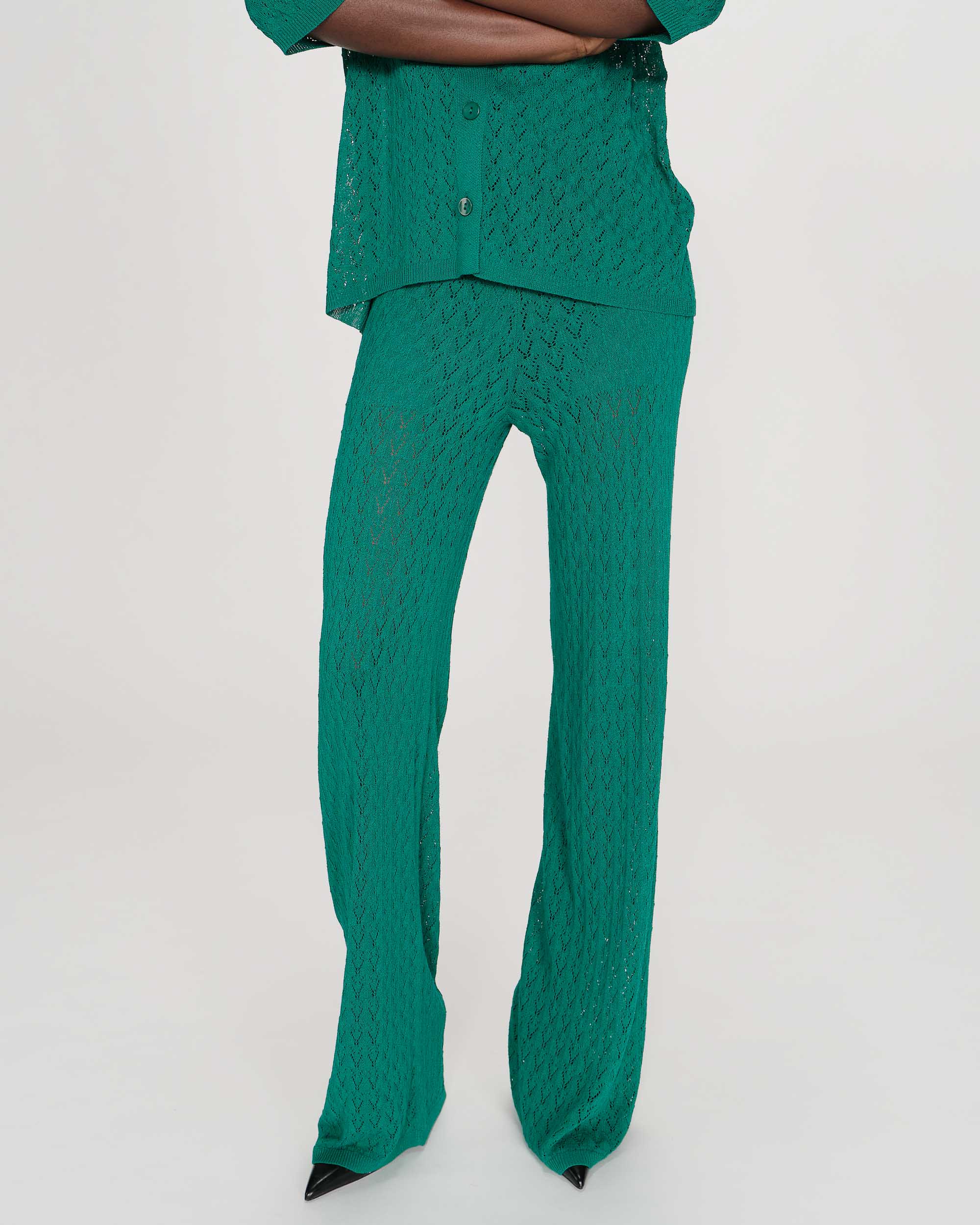 Pantalon large en maille vert Valado
