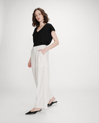 Pantalon tailleur rayé en lin white Very