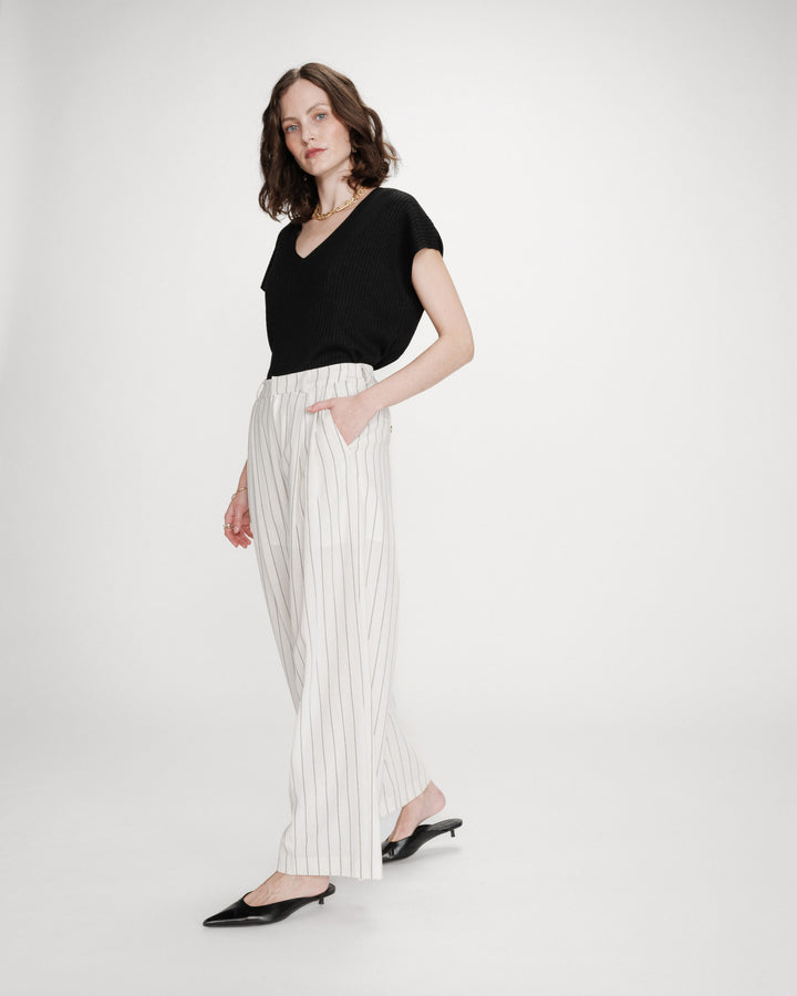 Pantalon tailleur rayé en lin white Very