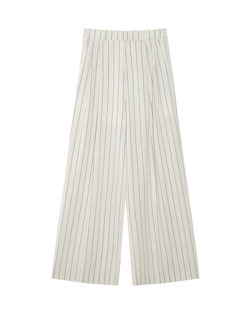Pantalon tailleur rayé en lin white Very