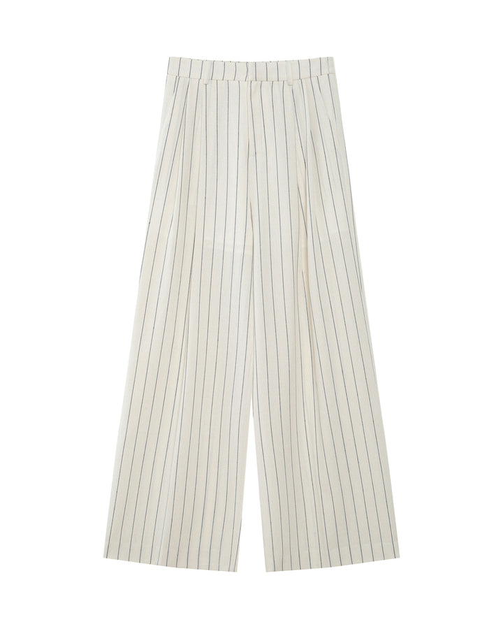 Pantalon tailleur rayé en lin white Very